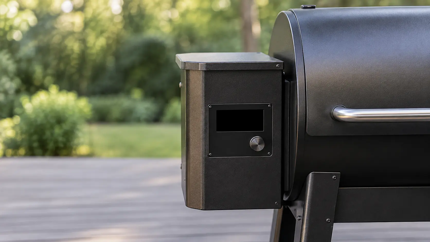 The small digital control of a pellet grill seen close.